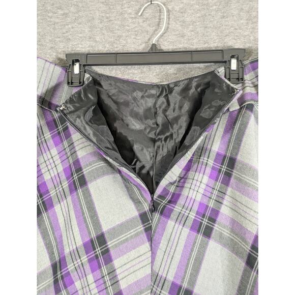 East 5th Women's Purple Gray Plaid Midi‎ Skirt with Liner Size 14 Petite - Picture 6 of 11